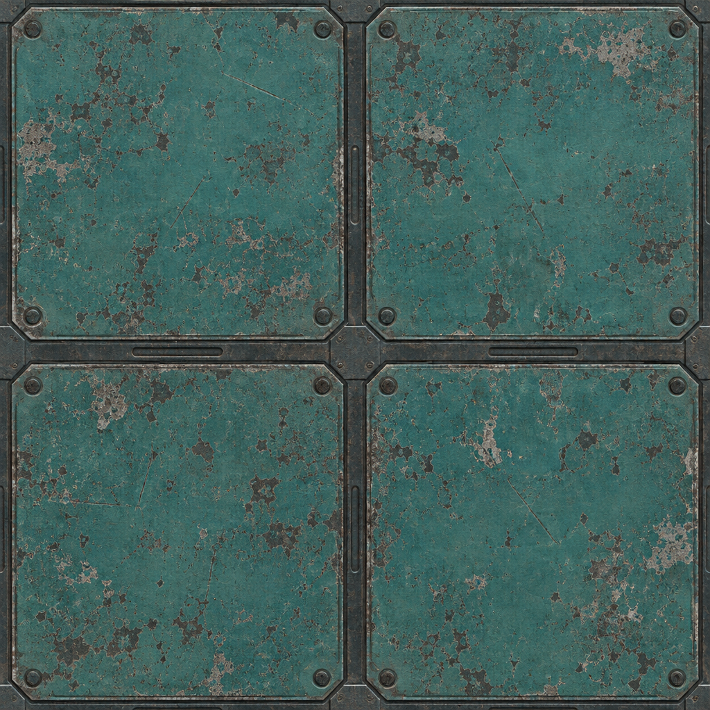 Mottled Blue-Green Steel Plates with Corner Bolts Texture preview showing a industrial metal texture