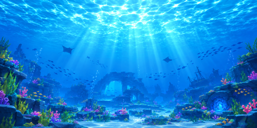 Deep Blue Sunlit Underwater Ruins HDRI Sphere preview showing a 360-degree HDRI environment sphere