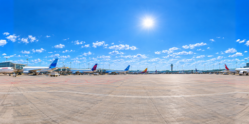 Sunny Noon Blue-sky Airport Apron HDRI Sphere preview showing a 360-degree HDRI environment sphere