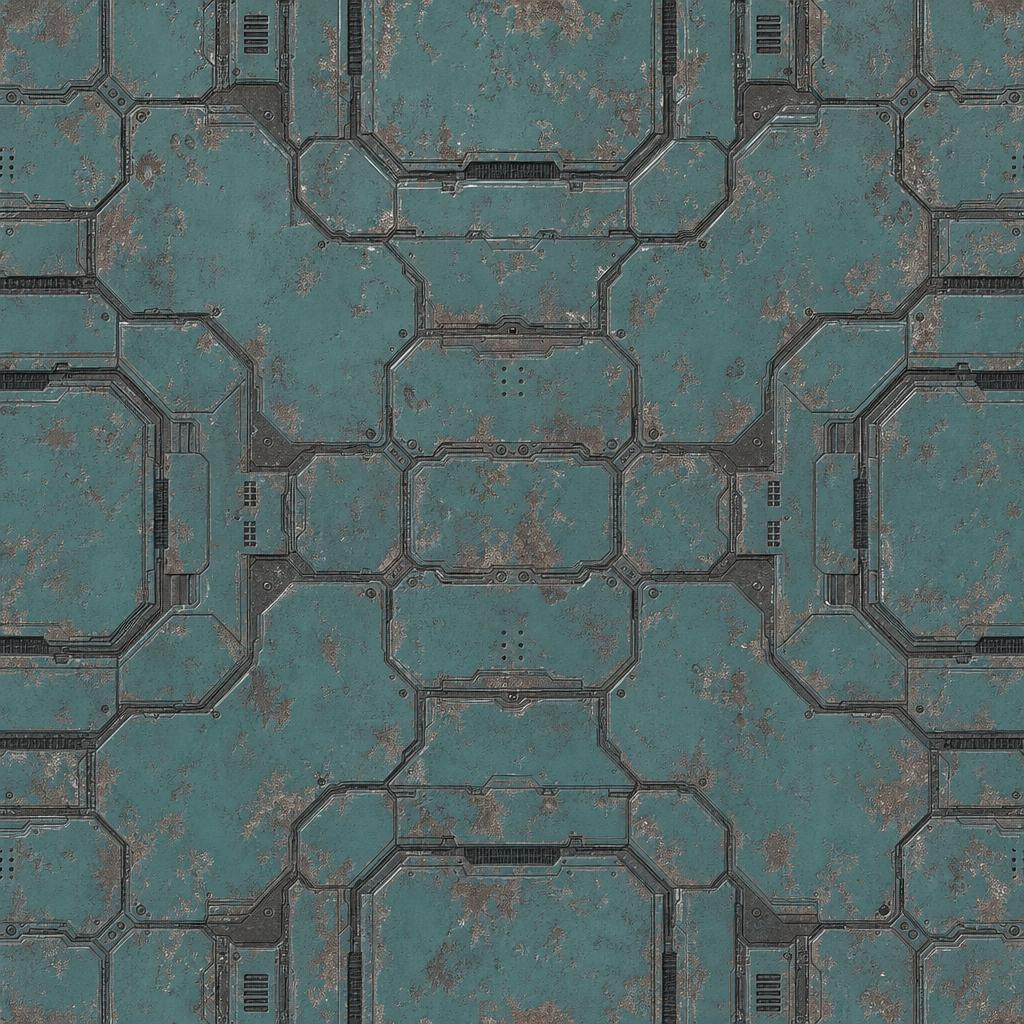 Weathered Teal Polygonal Sci-Fi Panel Texture preview showing a worn sci-fi texture