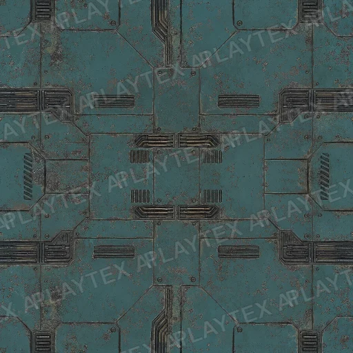 Weathered Teal Sci-Fi Floor Panel Texture