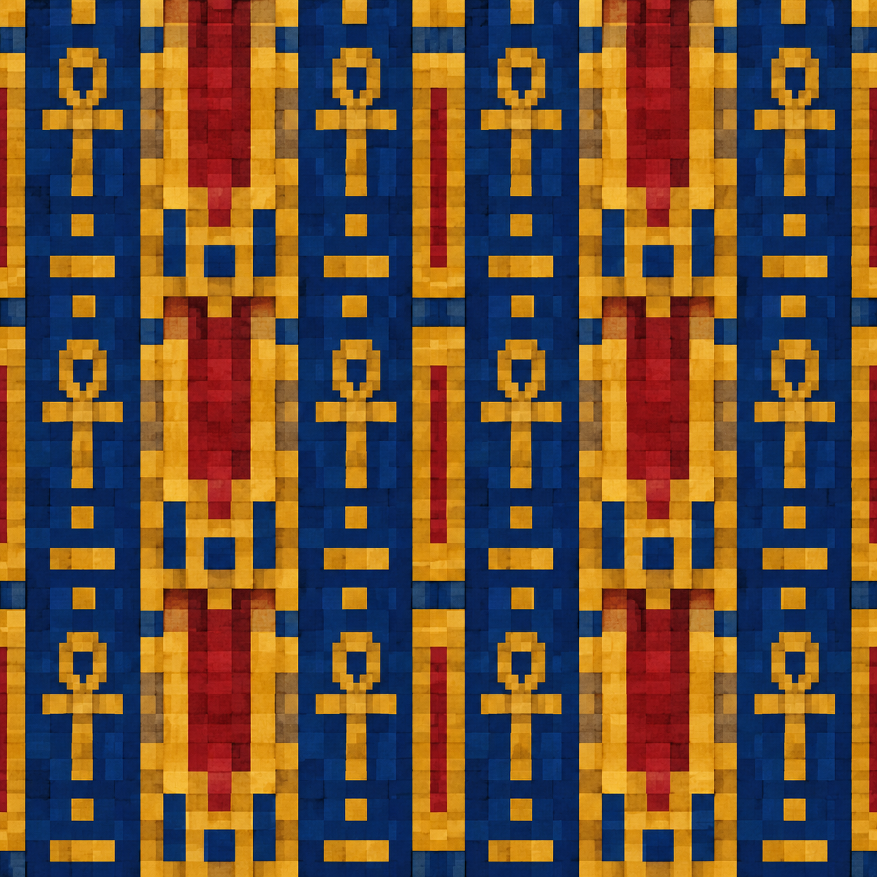 Navy, Ochre, and Red Pixel-Woven Carpet Texture preview showing a stylized fabric texture