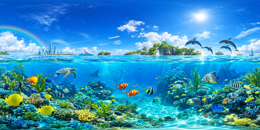 Rainbow Over Turquoise Coral Bay At Noon HDRI Sphere preview showing a 360-degree HDRI environment sphere
