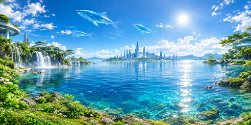 Azure Reef Lagoon With Sunlit Dolphins HDRI Sphere preview showing a 360-degree HDRI environment sphere