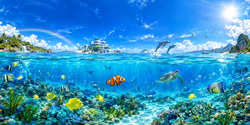 Sunlit Turquoise Reef Beneath A Clear Blue Sky HDRI Sphere preview showing a 360-degree HDRI environment sphere