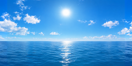 Clear Noon Blue Ocean Under Scattered Clouds HDRI Sphere preview showing a 360-degree HDRI environment sphere
