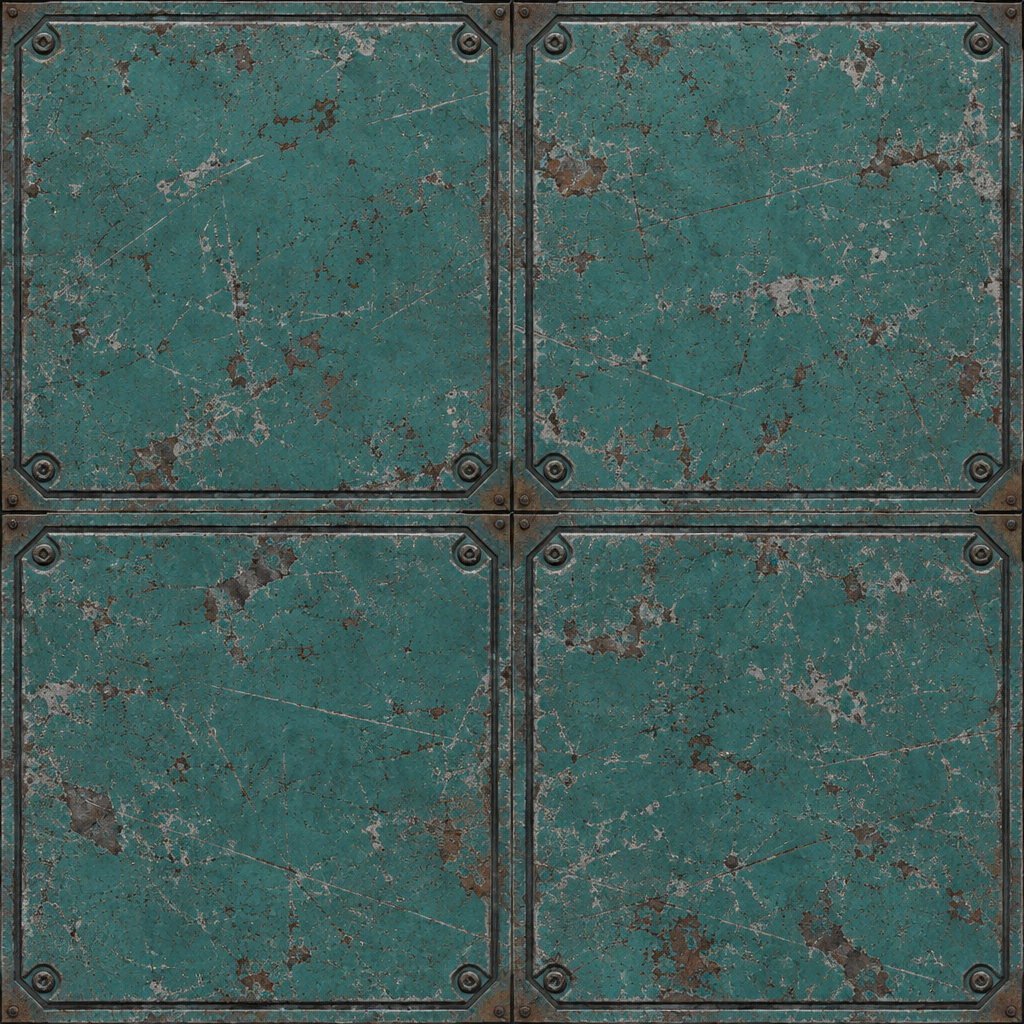 Rust-Scarred Teal Square-Plate Panel Texture preview showing a worn sci-fi texture