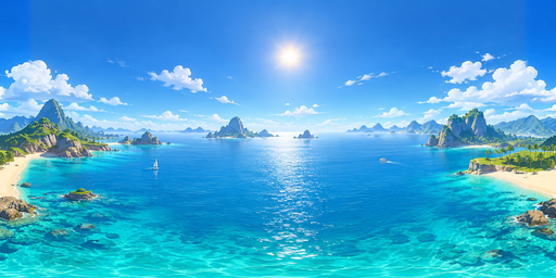 Turquoise Island Lagoon Under Sunny Cumulus Noon HDRI Sphere preview showing a 360-degree HDRI environment sphere