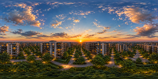 Orange Sunset Apartment Courtyard HDRI Sphere preview showing a 360-degree HDRI environment sphere