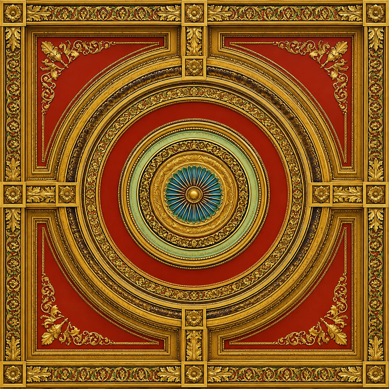 Crimson Green-and-Gold Baroque Radial-Medallion Relief Panel Texture preview showing a industrial other texture