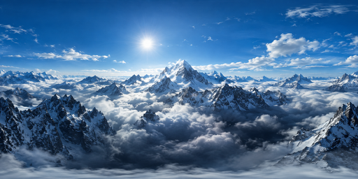 Clear Blue Noon Over A Snowy Summit And Cloud Sea HDRI Sphere preview showing a 360-degree HDRI environment sphere