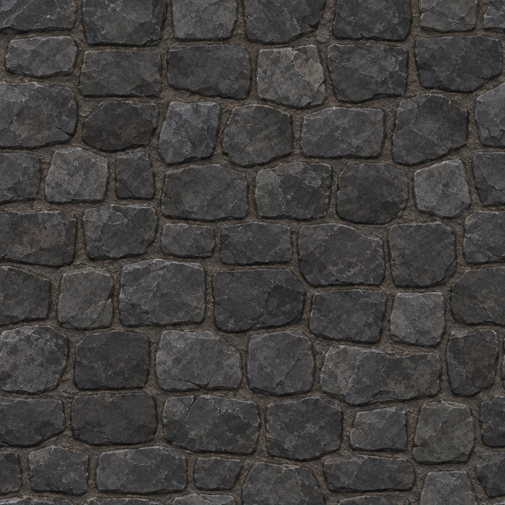 Charcoal Rough-Cut Cobblestone with Dark Joints Texture preview showing a rough stone texture