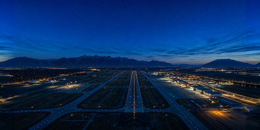 Clear Blue Night Airport Runway With Warm Lights HDRI Sphere preview showing a 360-degree HDRI environment sphere