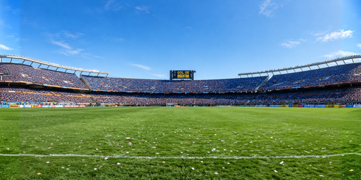 Clear-day Football Stadium At Midday Under Blue Sky HDRI Sphere preview showing a 360-degree HDRI environment sphere
