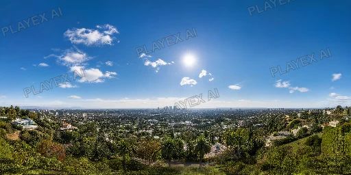 Sunny Hillside City HDRI Sphere preview showing a 360-degree HDRI environment sphere
