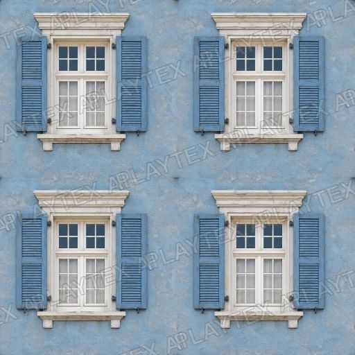 Pale Blue Stucco Windows With Shutters Texture preview showing a worn facade texture