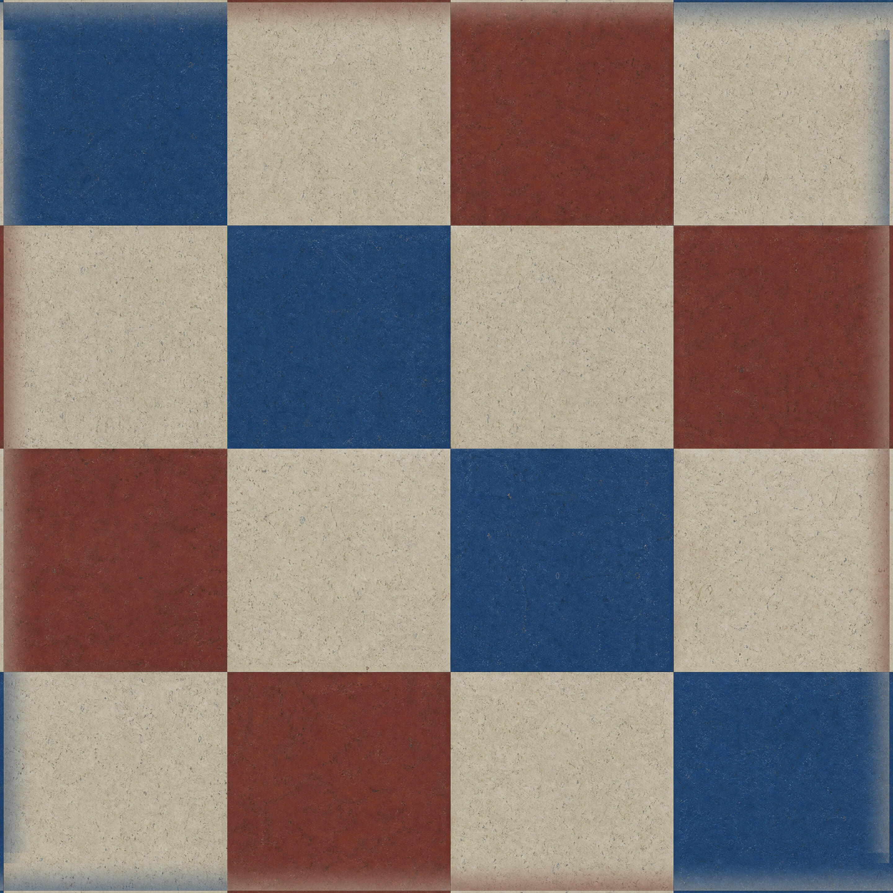 Red Blue And Cream Checkerboard Tile Texture preview showing a worn ceramic texture