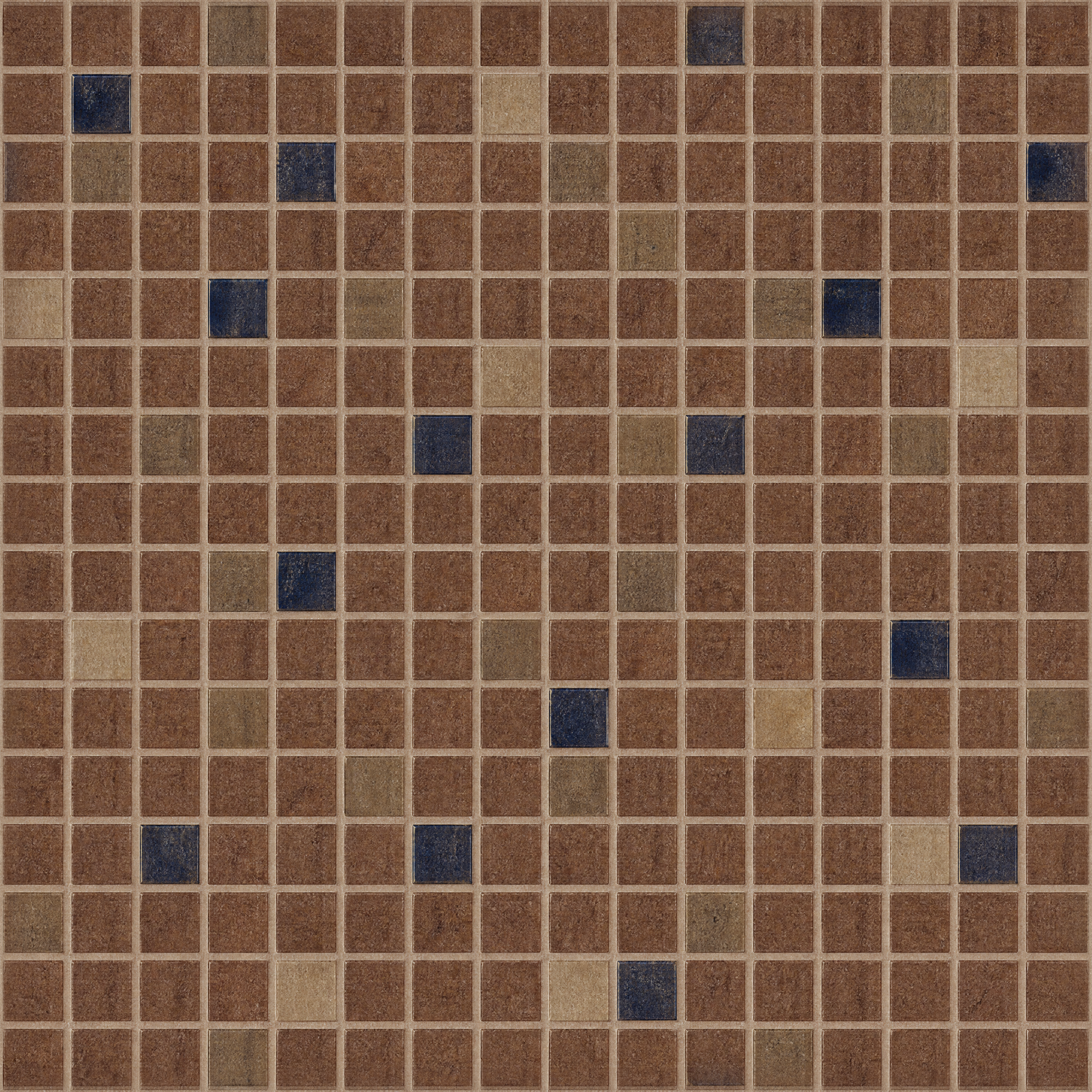 Brown Mosaic Tile Grid With Navy Accents Texture preview showing a game-ready ceramic texture