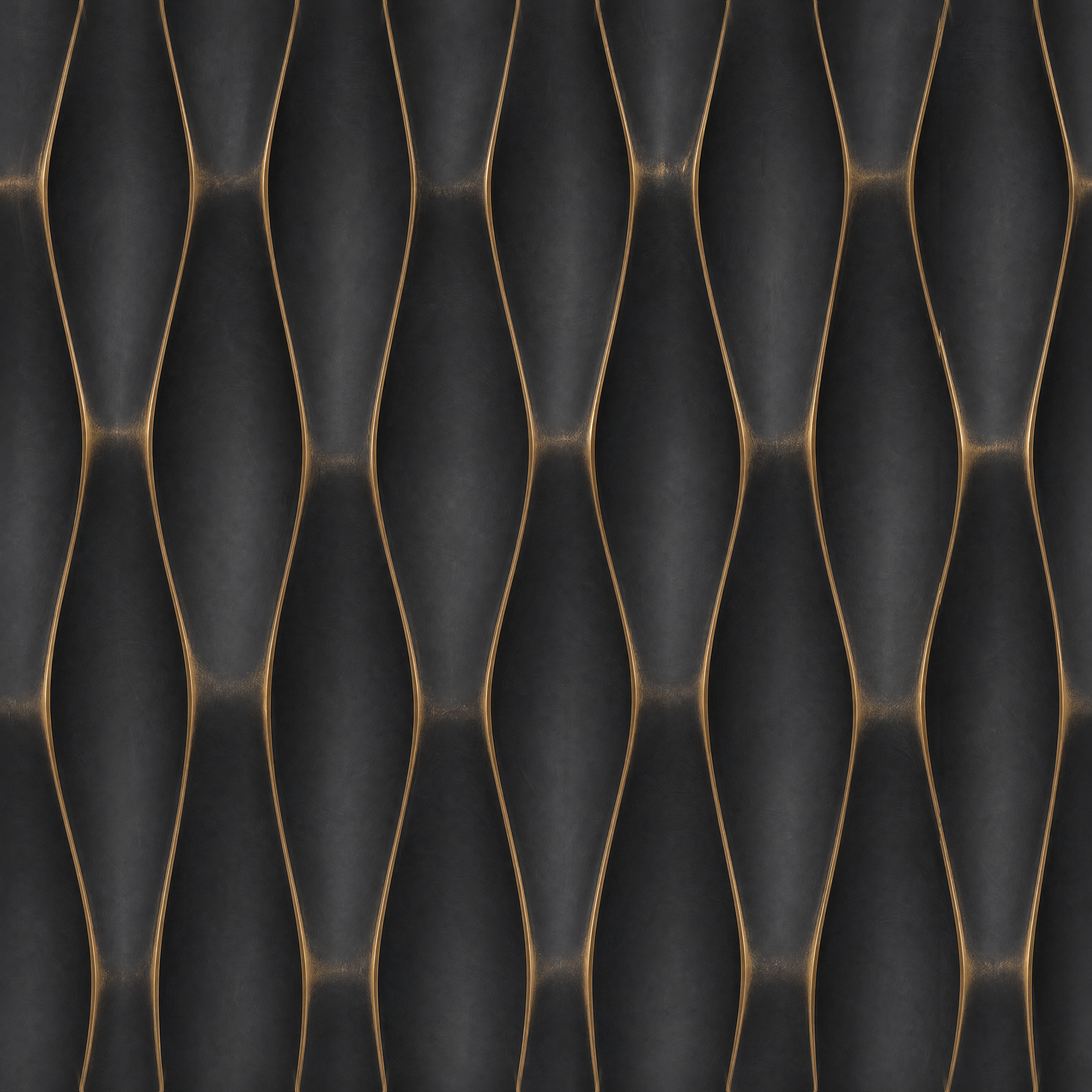 Black Wavy Padded Panel With Gold Trim Texture preview showing a industrial other texture