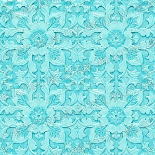 Turquoise Embossed Floral Ceramic Tile Texture preview showing a polished ceramic texture
