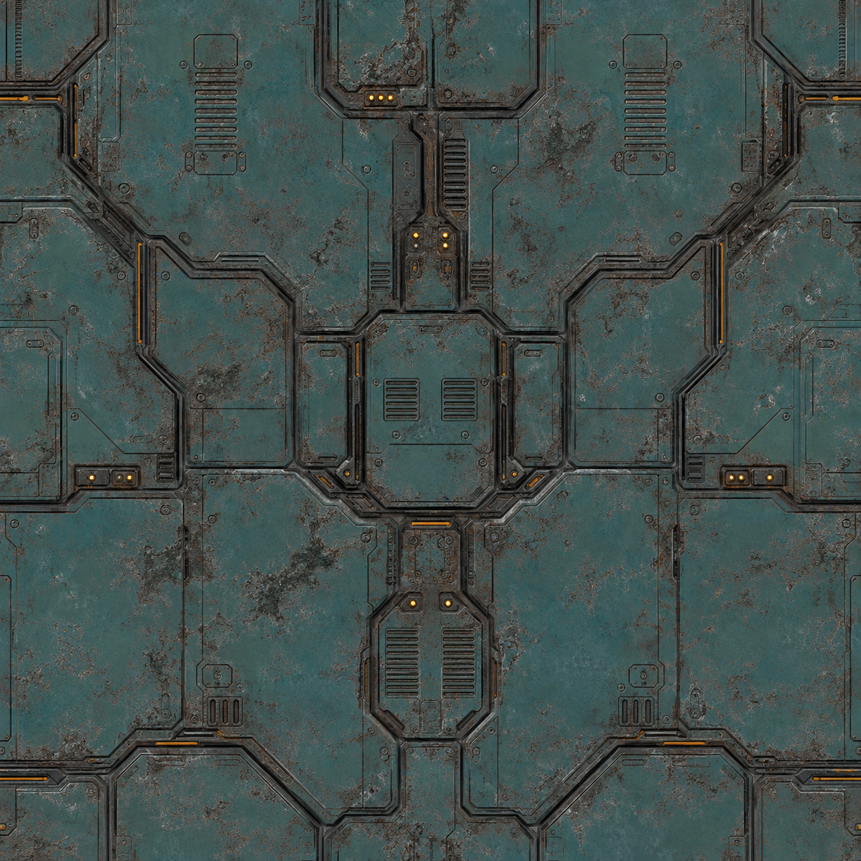 Rust-Worn Teal Sci-Fi Floor Panel Texture preview showing a stylized sci-fi texture