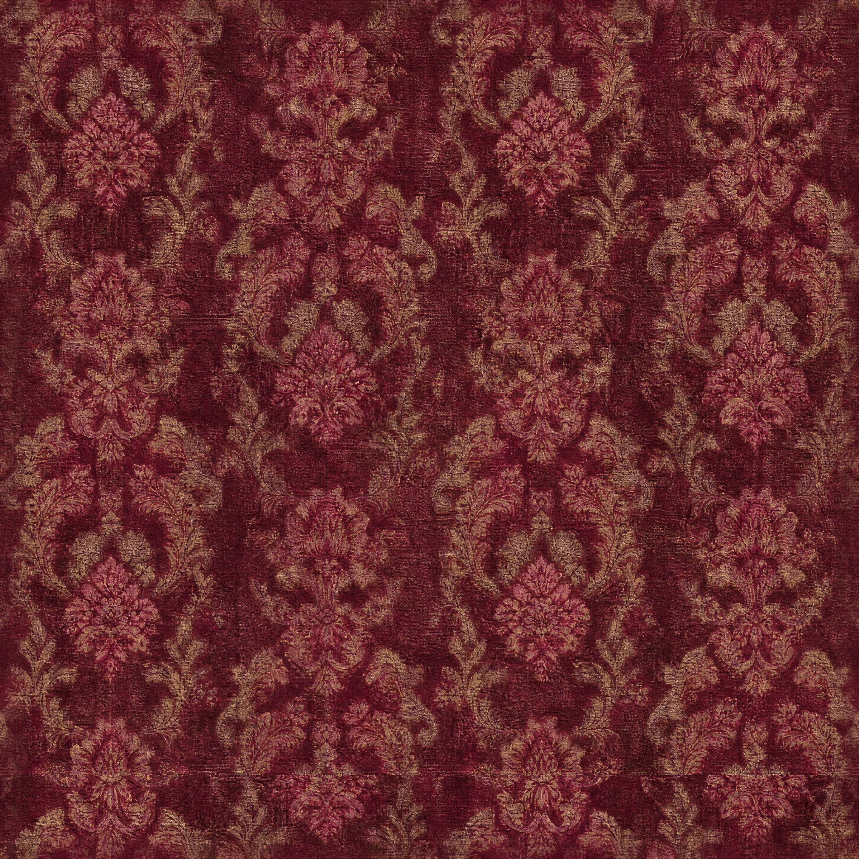 Deep Red Floral Damask Fabric Texture preview showing a game-ready fabric texture