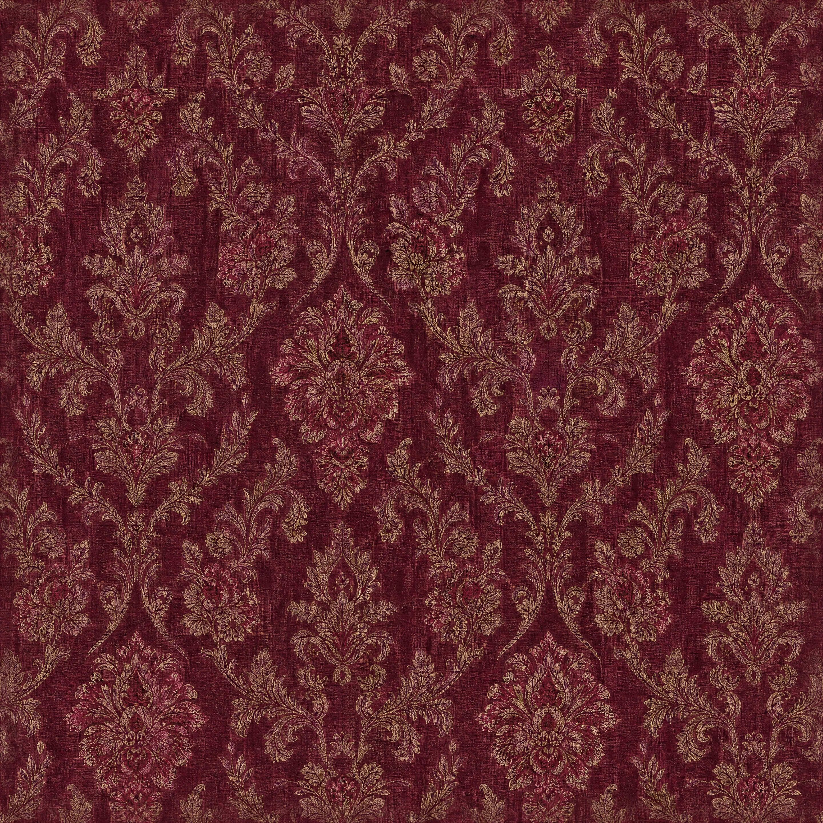 Crimson And Gold Damask Fabric Texture preview showing a game-ready fabric texture