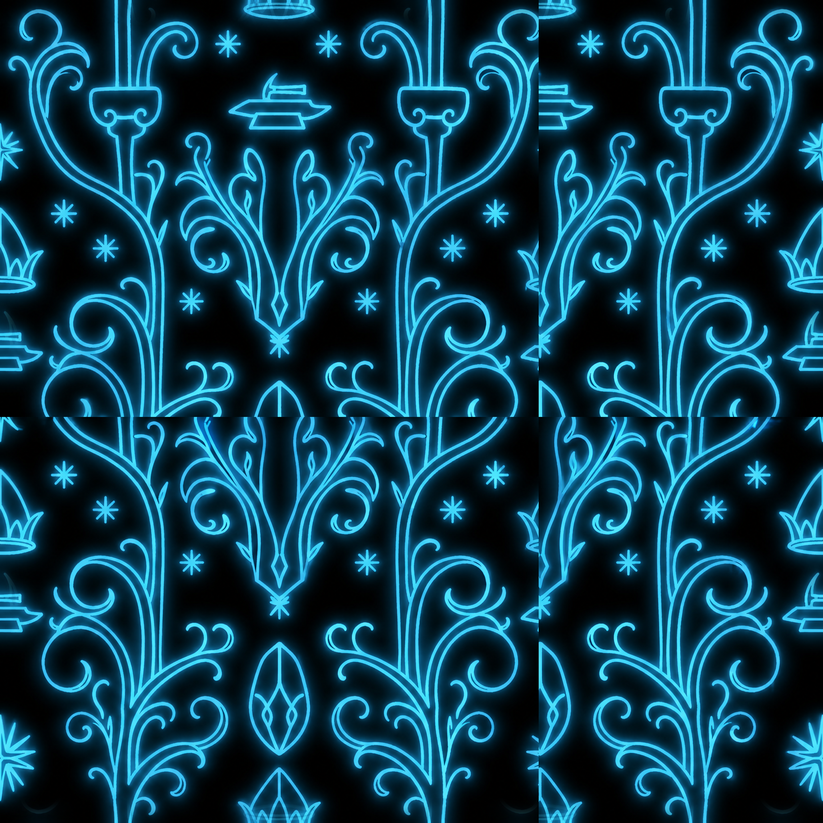 Cyan Neon Floral Scrollwork Pattern Texture preview showing a stylized foliage texture