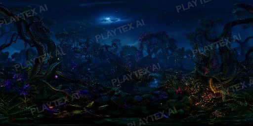 Moonlit Bioluminescent Fantasy Forest HDRI Sphere preview showing a 360-degree HDRI environment sphere