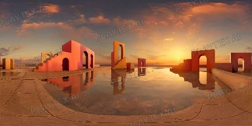 Golden Sunset Desert Ruins Reflection HDRI Sphere preview showing a 360-degree HDRI environment sphere