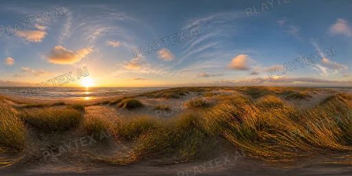Warm Sunset Grass-Covered Dunes HDRI Sphere preview showing a 360-degree HDRI environment sphere
