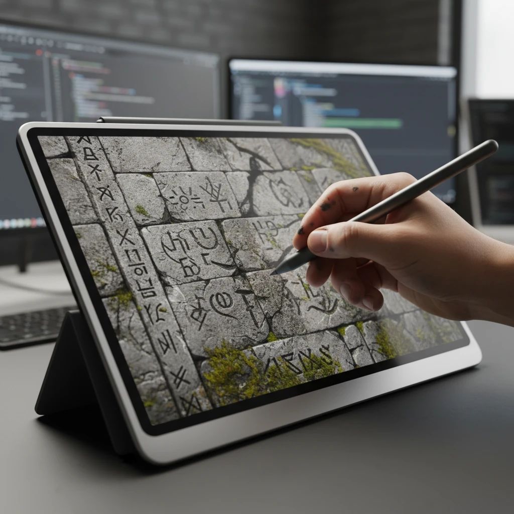 Artist refining an AI-generated texture with a digital stylus, demonstrating creative control and post-generation refinement.
