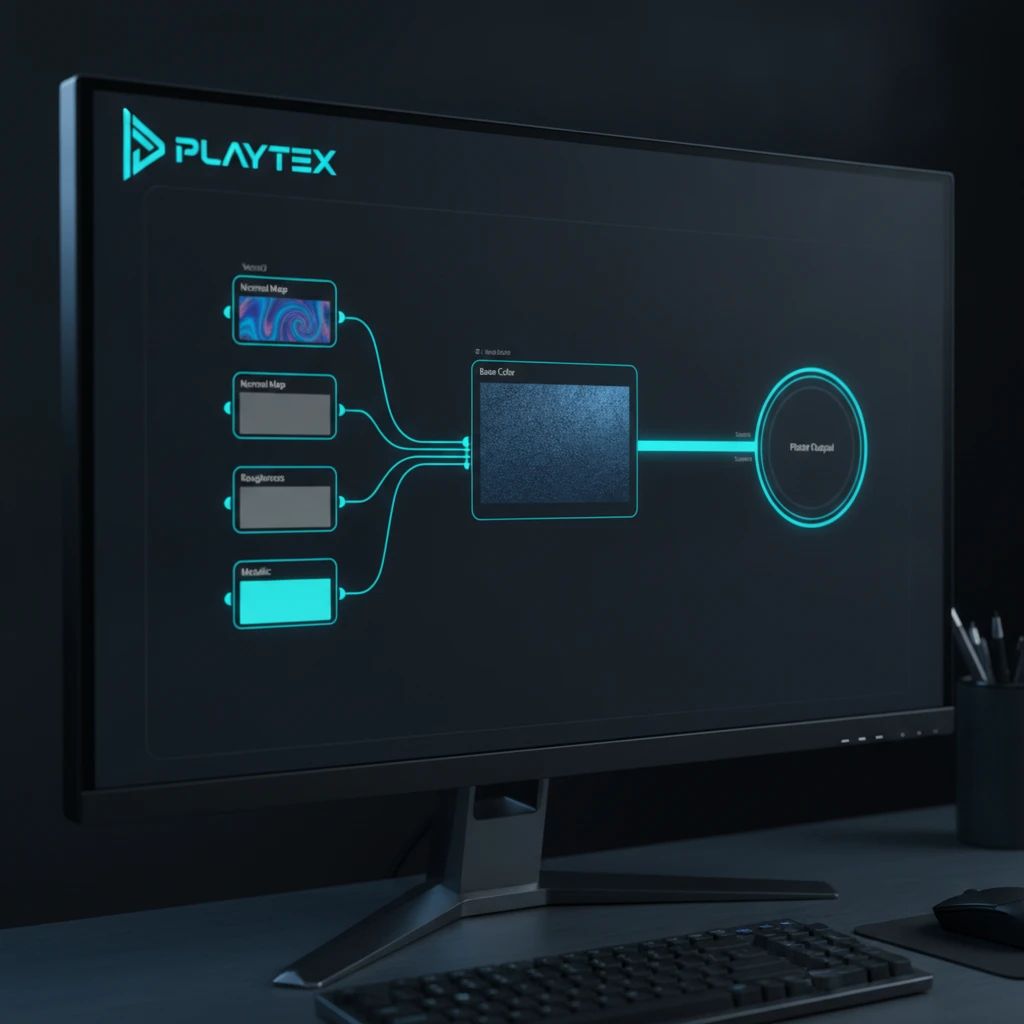 A screenshot of a game development environment showing a PBR material graph with an Albedo/Base Color node connected to a shader, demonstrating a clean, lighting-independent workflow.