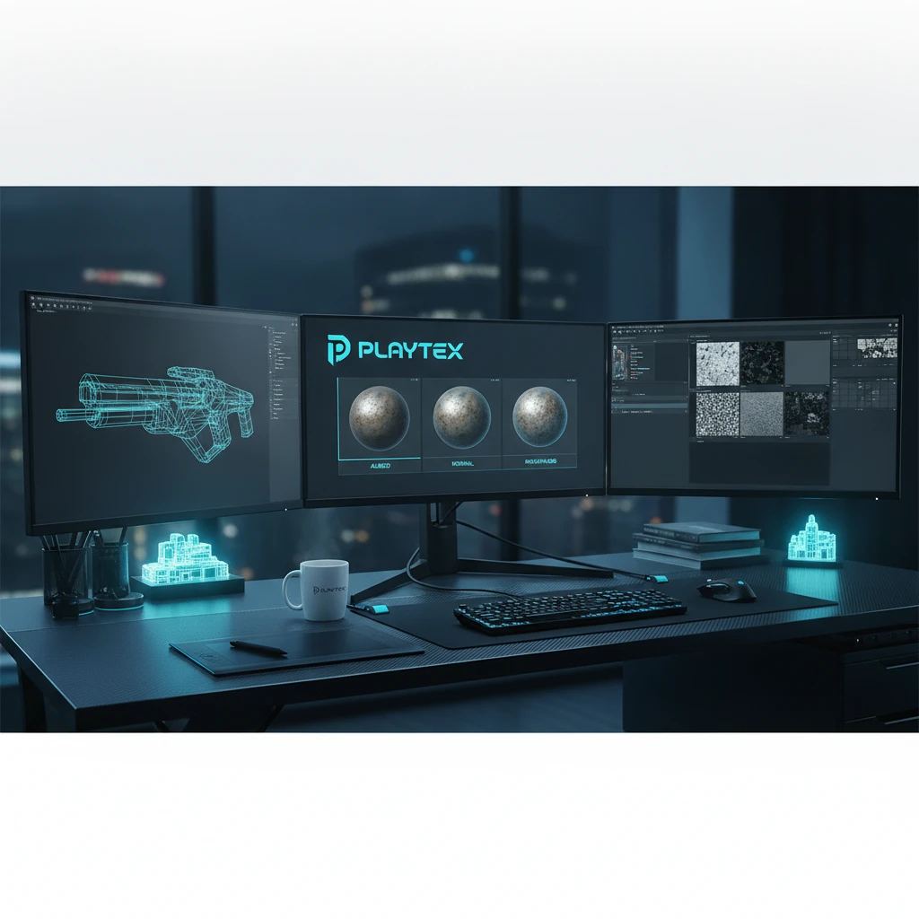 The same surface shown as a lit photograph, old diffuse map, and clean PBR base color map