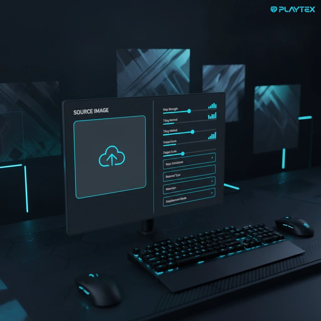 User interface showing an image upload area and texture generation settings.