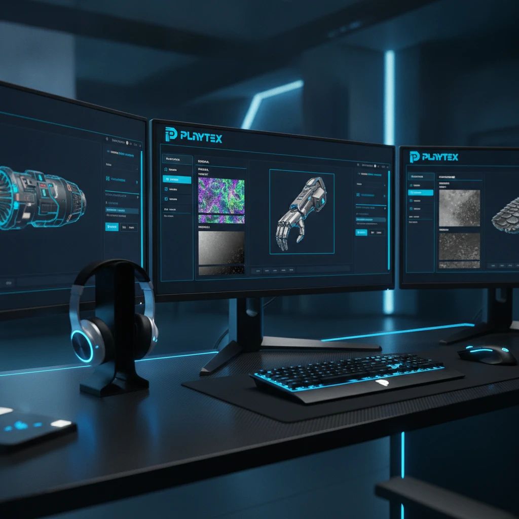 Screenshot of PLAYTEX AI's PBR Map Generator interface displaying various PBR texture maps for a game asset.