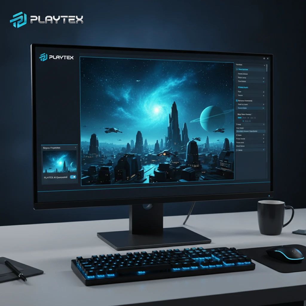 A game engine interface showing a generated skybox integrated into a 3D scene.