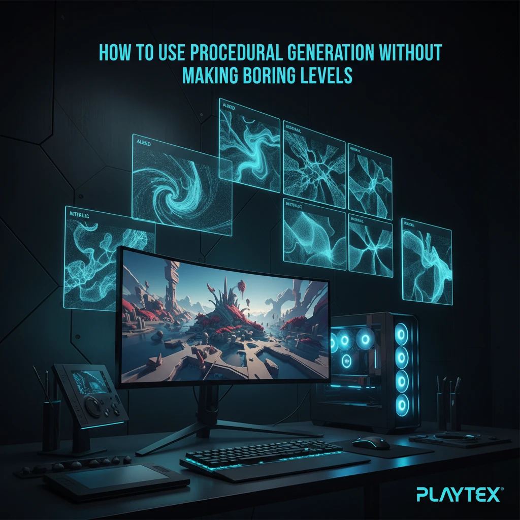 A branching procedural game level plan with landmarks and authored encounter beats
