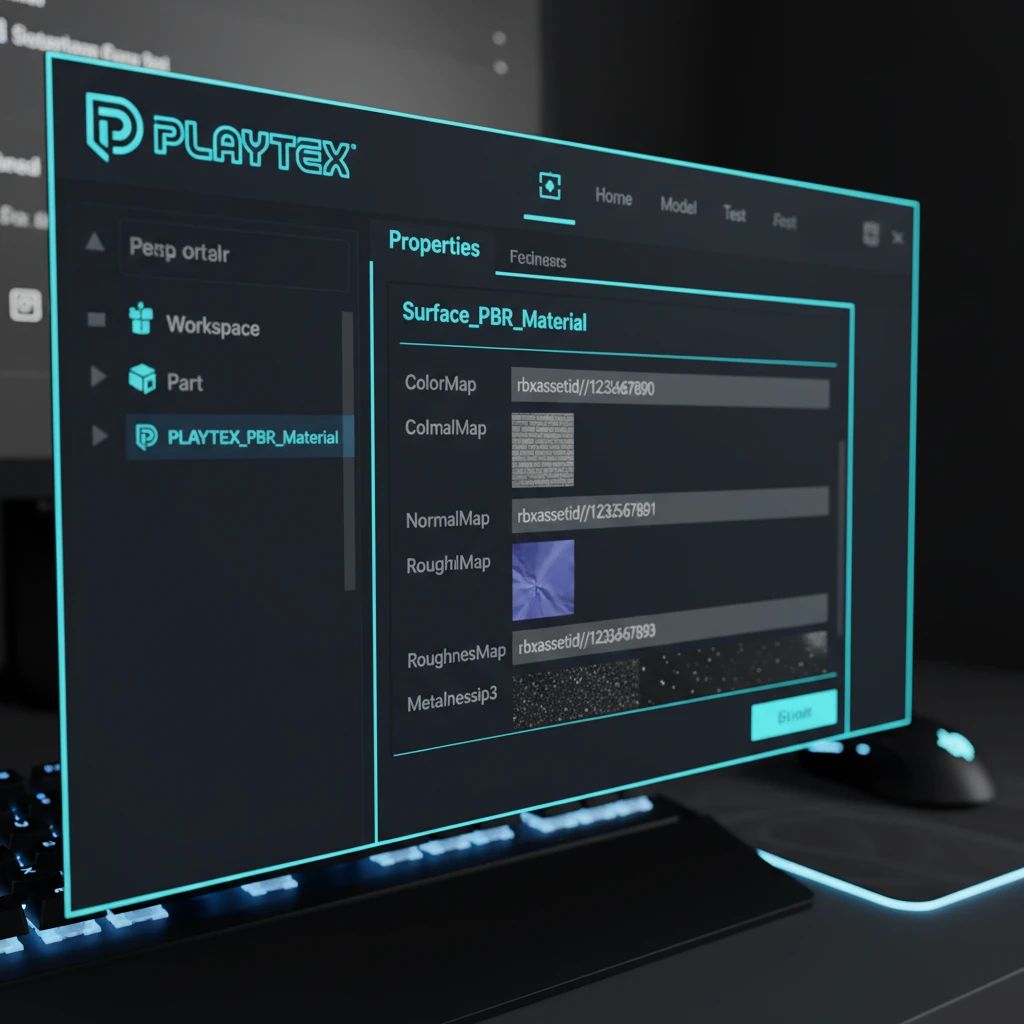 Roblox Studio SurfaceAppearance properties panel with PBR texture slots filled
