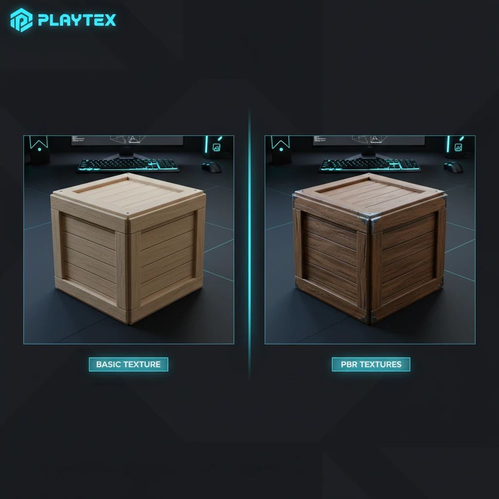 Side-by-side comparison of a Roblox asset with and without PBR textures