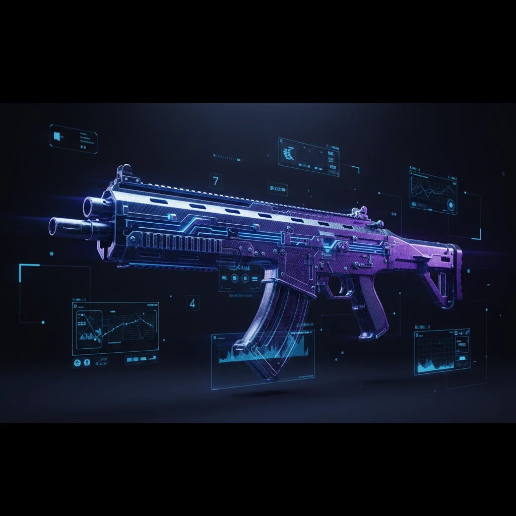 A futuristic 3D game asset, like a sci-fi helmet, with intricate normal map details highlighted by dynamic lighting, symbolizing accelerated game development workflows.
